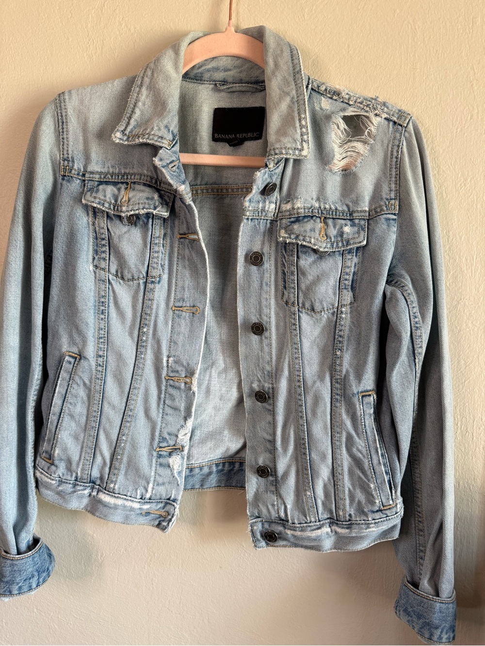 Banana Republic Factory Distressed Denim Jean Jacket Light Blue